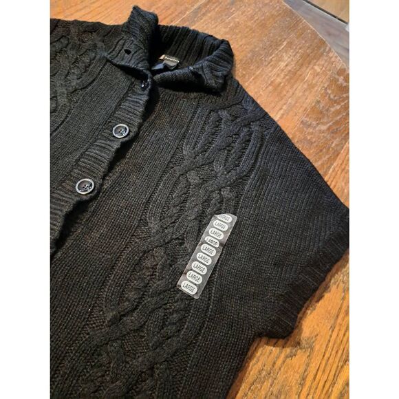 New Lauren Hansen Womens Size Large Black Button Front Knit Cable Sweater NWT - Picture 2 of 3